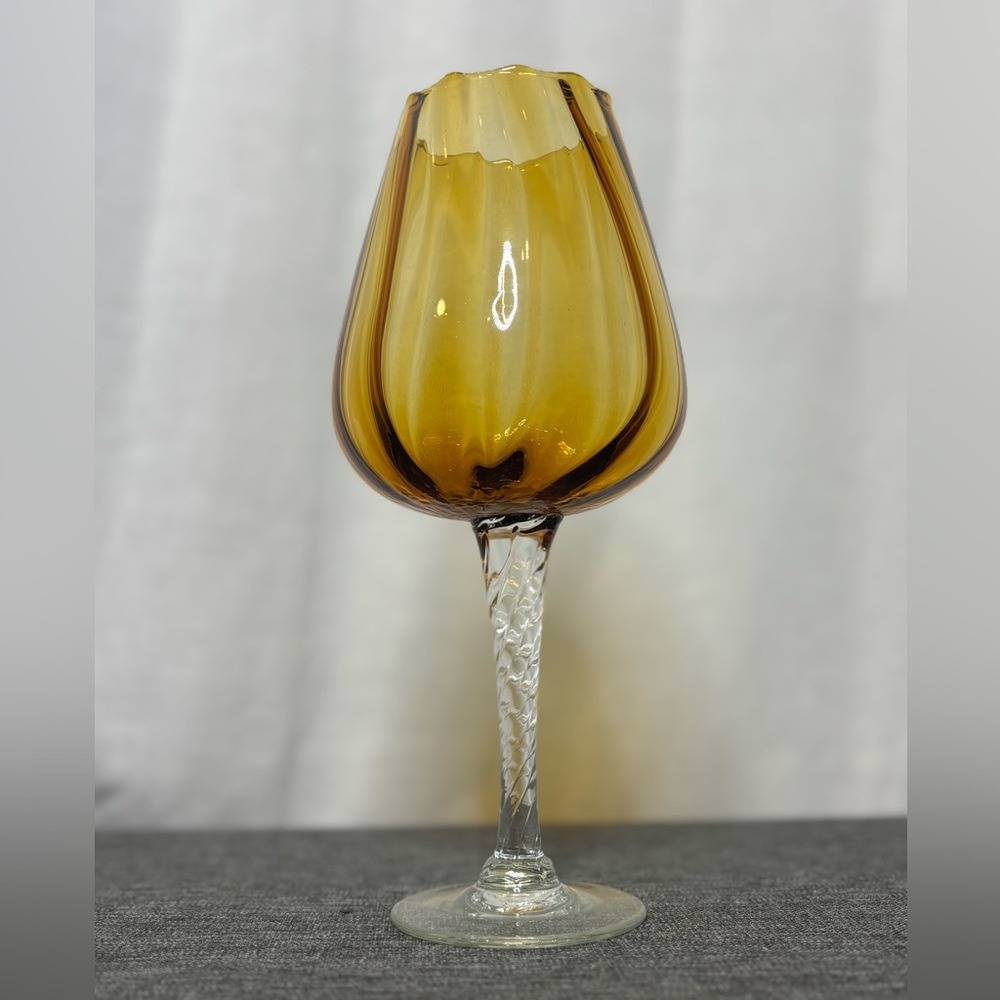 Vintage Empoli Italian Art Glass Brandy Snifter Vase Amber Ribbed MCM